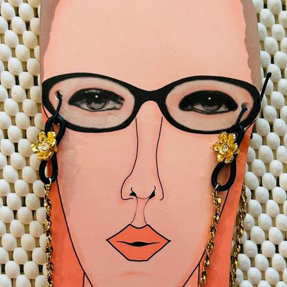 Designer Eyeglasses Flower & Crystal Faceted Twist Chain Goldtone CH2018G NWT - Picture 1 of 4
